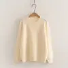 26052 Suéter jacquard simples estilo faculdade japonês com trevo de quatro folhas para mulheres, malha de puxar para outono e inverno