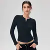 Nueva camiseta Henley de modal Lenzing para mujer, ropa deportiva para yoga, camiseta adelgazante de alta elasticidad, top de manga larga para correr y fitness.