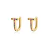 Pendientes de Zirconia de Colores Transfronterizos en Forma de T Henna para Mujer, Estilo Europeo y Americano, Pinzas para Orejas de Zirconia Microincrustada Estilo Ins Personalizado, Venta Directa en Stock