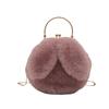 Bolsa de Ombro de Pelúcia Bolsa de Mão Feminina Bolsa Transversal Bolsa Pequena Redonda de Corrente para Celular Moda Versátil Bolsa com Presilha de Orelha de Coelho