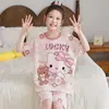 Pijama de verano para niñas, estilo fino de algodón puro de manga corta para niños, ropa de casa de verano para niñas mayores, conjunto nuevo modelo 2026