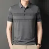Ropa de Verano para Papá Hombres de Mediana Edad y Mayores Camiseta Rayada Versión con Bolsillo Hombres Solapa Manga Corta Camiseta de Manga Corta Hombres Manga Corta