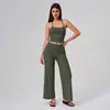 Conjunto de Dos Piezas de Pantalones Anchos con Tirantes Cruzados Chaleco Corto para Mujer Cintura Alta Caída Casual Deportivo Yoga