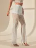 Pantalones de Campana de Cintura Alta Estilo Occidental Y2 Primavera/Verano para Mujer, Transparente Sexy de Encaje Transfronterizo Amazon, Pantalones Largos Casuales de Doble Capa