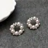 Brincos de Tarraxa Pérola Rosa Zircônia Manta Redonda Agulha de Prata Estilo Francês 2026 Novos Brincos Únicos Mais Vendidos para Mulheres