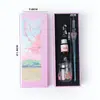 Estuche de pluma de inmersión de vidrio color degradado pluma de firma pluma de inmersión para estudiante juego de 4 piezas caja de color pluma de regalo para escribir