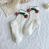 Calcetines con diseño de conejito de cereza para niños, calcetines para mujer, bonitos y dulces calcetines de bebé, calcetines hasta media pantorrilla con encaje de hongo estilo coreano