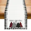 Caminho de Mesa Personalizado com Estampa de Natal e Inverno com Flocos de Neve e Pinheiros, Elementos de Inverno, Toalha de Mesa Longa para Decoração de Casa nas Festas