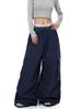Pantalones Anchos de Pierna con Cordón Cintura Elástica Bolsillos Múltiples Estilo Retro Americano Caída Transfronteriza Casual Pantalones Largos para Pareja Pantalones Casuales de Calle