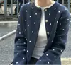 Cardigan de Tricô Jacquard com Bolinhas Retro, Casaco Feminino para Primavera e Outono, Casual, Simples, Versátil, Top Emagrecedor