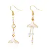 Pendientes de Cola de Pez Sirena Incrustados de Diamantes Versátiles Estilo K para Mujer, Femeninos, Frescos, Estrella de Mar, Pendientes de Perlas de Moda para Mujer