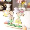 Adornos de madera de conejito de Pascua para decoración del hogar, artesanías europeas y americanas, decoración nórdica de escritorio de conejito de madera