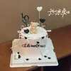 214 Dia dos Namorados Urso Sentado Fofo Decoração de Bolo Enfeites Confissão de Casal Coração Amor Acrílico Inserido
