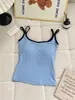 Nuevo Estilo Chica Atrevida Ajustado Sexy Bloque de Color Doble Tirante Espalda Descubierta Camisola con Almohadillas en el Pecho para Mujer, Adecuada para Ropa Exterior, Top Adelgazante