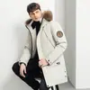 Jaqueta de Penas com Gola de Pelo Masculina Inverno 2022 Versão Média e Longa Marca da Moda Casaco Casual Solto Espessado Jaqueta de Penas Roupa Masculina