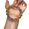 Pulsera de Citrino Imitación Amatista para Mujeres que Atrae la Buena Fortuna, Diseño de Nicho de Lujo Ligero con un Toque de Alta Gama, Pulsera de Cristal de Amatista