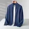 Nuevo cárdigan de cachemir de doble hebra engrosado con cuello alto de punto de lana pura para otoño e invierno para hombre, abrigo versátil de cachemir de manga larga