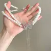 Colar Gargantilha Vintage Resistente com Strass e Pérolas para Mulheres, Corrente para Clavícula Estilo da Corte, Corrente de Pescoço Elegante de Luxo Leve Tendência