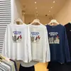 Camiseta de Manga Larga con Estampado de Letras de Dibujos Animados Estilo Retro Perezoso para Mujer Otoño Nuevo Algodón Puro Gris Holgada Aspecto Adelgazante Top