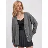 Cardigan de Tricô Feminino Solto com Efeito Desgastado Gola V Manga Longa Botão Único Jaqueta de Tricô Outono/Inverno 2026 Transfronteiriço