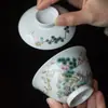 Tazón Cubierto Antiguo de un Año Frío Tres Amigos Tazón de Té Individual de Cerámica con Tapa Hogareño Set de Té Kung Fu Tazón de Té Grande de Dos Talentos