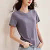 Tencel Lino de Alta Gama Básico Cómodo Transpirable Versátil Camiseta Blanca Manga Corta Color Sólido Top Capa Base Verano 2026