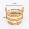 Maceta Tejida de Paja Nórdica Cesta de Flores Mimbre Tejido de Ratán Portátil Tejido Creativo Maceta para Potos Arreglo Floral Planta Verde Maceta Pastoral Decoración del Hogar