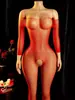 Lencería Bikini Sexy Comercio Exterior Europeo y Americano Patrón Estrellado de Pedrería Transfronterizo Manga Larga Una Pieza Malla Uniforme Tentación