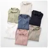 Camisa Suelta de Lino Puro de Alto Hilo Ligera con Brillo Suave, Cuello Solapa, Manga Larga para Mujer, Top de Lino para Primavera y Verano