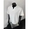 Diseño de un solo botón Cuello en V pronunciado Botones Manga corta Camiseta para hombre Verano Holgada Casual Elegante Color liso Media manga Moderna
