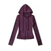 Conjunto Casual de Sudadera con Capucha y Cremallera Estilo Americano, Delgada, Ajustada, para Yoga, con Pantalones Rectos de Cintura Estrecha con Cordón