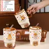 Copo de Água de Cerâmica com Design de Coração Delicado, Alto Valor Estético, Presente para Estudantes, Uso Doméstico, Caneca Prática com Tampa