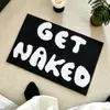 Alfombra de Piso Absorbente Negra y Blanca con Letras Flocadas y Tufted para Baño, Inodoro, Alfombra para Sala de Estar en Casa, Manta para Mesita de Noche de Dormitorio