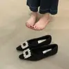 Zapatos Planos de Estilo Francés con Pedrería y Forro de Felpa para Mujer 2025 Otoño e Invierno Nuevos Zapatos de Trabajo de Lana con Punta Cuadrada y Boca Baja Zapatos Peludos