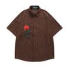 Marca de Moda Estilo Americano Camisa de Pana Bordada con Flores de Manga Corta para Hombres y Mujeres Moda Suelta Camisa de Pareja Bf Chaqueta Delgada