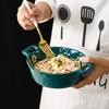 Tazón Redondo Binaural Tazón Japonés para Ramen Color Bajo Esmalte Verde Oscuro Cerámico Hogar Tazón para Fideos Tazón para Ensalada Suministro Amazon