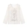 Camiseta casual holgada de manga larga con cordones y cuello en U grande estampada para mujer, nuevo estilo principios de otoño 2026, cubrecuerpo holgado y adelgazante 17785