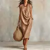 2026 Moda Callejera de Verano Transfronteriza Estilo Perezoso Ropa para Mujer con Dobladillo Ancho, Cuello Drapeado, Vestido de Retazos, Vestido de Corte Holgado