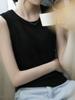 2023 Verão Estilo Coreano Sleeveveless Vest Mulheres Crewneck Preto Micro-transparente All-match Soft Breathable Knitted Top Trendy
