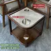 Mesa de Café Mahjong de Gama Alta con Forma de Abanico para Hotel Madera Maciza Placa de Roca Pequeño Estante de Almacenamiento Sala de Ajedrez y Cartas Estante para Agua de Té Especial para Casa de Té Antiescaldado