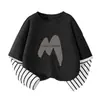 Camiseta base para niño 2026 nuevo modelo camiseta de manga larga a rayas patchwork para niños top de algodón puro otoño para niños mayores