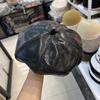 Boina de imitação de pele de carneiro pu elegante japonesa outono e inverno versátil artístico retro octogonal abóbora estilo coreano chapéu pintor