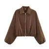 Ropa de Abrigo de Moda para Mujer 2026 Primavera/Otoño Estilo Callejero Europeo y Americano Dobladillo Abullonado Chaqueta con Cremallera Abrigo de Béisbol para Mujer