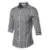 Camisa informal a rayas de moda para hombre, nueva llegada de primavera y verano de 2024, camisa de manga media ajustada con solapa de talla grande para hombres jóvenes.