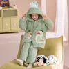 Pijama Infantil Fleece Coral Meninas Novo Inverno Roupas de Casa para Meninas Terno de Três Camadas de Algodão Espesso para Crianças Médias e Grandes