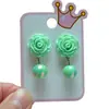 Novedad Pendientes de Clip de Rosa para Niños, Sin Dolor, Estilo Dulce y Fresco, Flores Pequeñas en Forma de Corazón, Pendientes de Clip Multicolor para Niñas