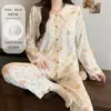 Pijama de Algodón Nube para Mujer, Primavera y Otoño, con Almohadillas en el Pecho, Estampado de Oso de Dibujos Animados y Lunares, Manga Larga y Pantalones, Lindo Set de Ropa para el Hogar