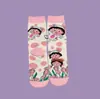Calcetines de Dibujos Animados Estilo Japonés para Mujer, Calcetines de Algodón Peinado de Media Pantorrilla con Ilustraciones Lindas de Anime, Calcetines Largos Trendy Estilo Universitario al por Mayor