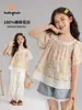 Pudding Haru ropa infantil top 2026 verano nuevo estilo blusa floral para niñas estilo niña dulce blusa floral de encaje 100% algodón