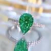 Novo Anel de Prata S925 Gota d'Água 6*9 Diamante Verde Formato Pera da Longlong Jewelry para Mulheres, Estilo Ins Europeu e Americano, Moderno e Versátil